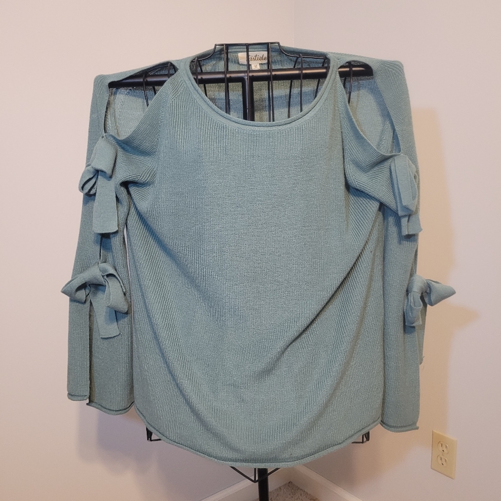 Listicle Women's Sage Green Cut-out Bow Sleeves Sweater XL